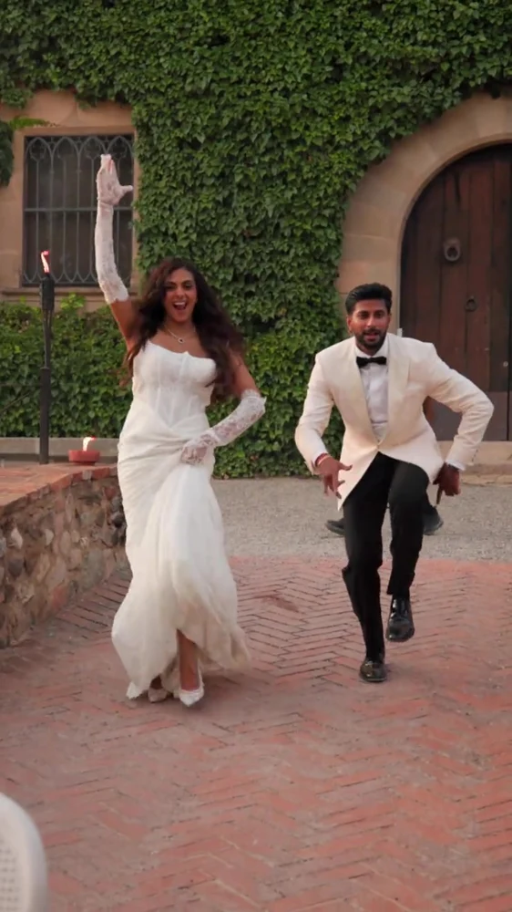 A couple dancing at their reception